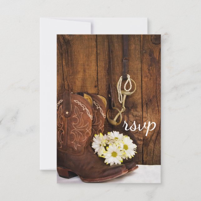 Boots de Cowboy, Daisies, Tarjeta RSVP de Boda de  (Anverso)