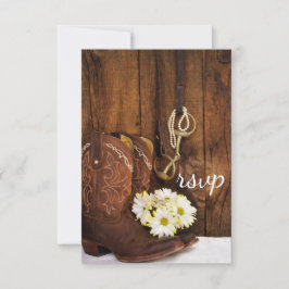 Boots de Cowboy, Daisies, Tarjeta RSVP de Boda de 