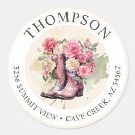 Boots de gallina con flores y etiquetas de direcci