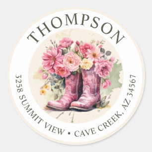 Boots de gallina con flores y etiquetas de direcci