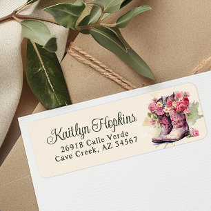 Boots de gallina con flores y etiquetas de direcci