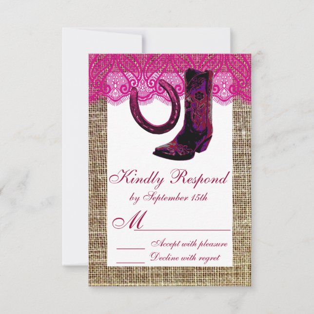 Boots de vaca rosa Horseshoe Burlap Lace RSVP (Anverso)
