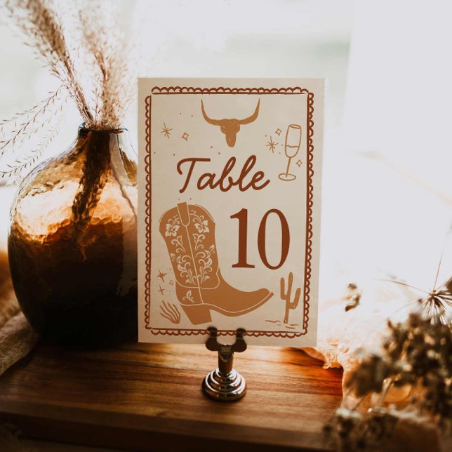 Boots occidentales y tarjeta de mesa de ducha de n (Boots and Bubbly Western Bridal Shower Table Numbers)