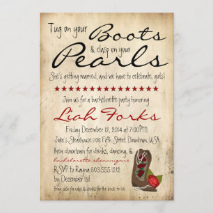 Boots & Pearls Bachelorette Party Invitación