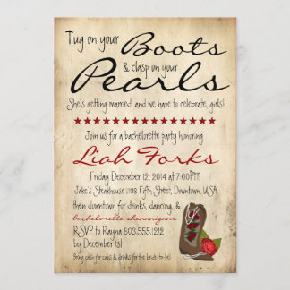 Boots & Pearls Bachelorette Party Invitación