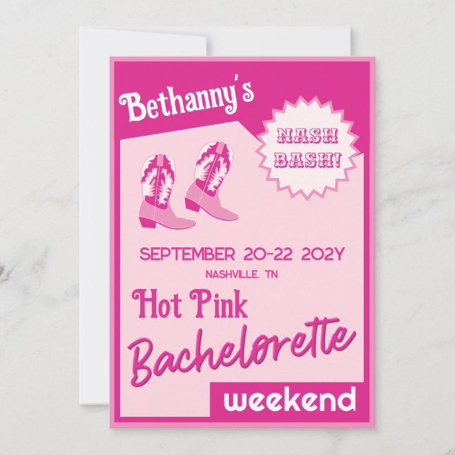 Boots rosados calientes Invitación a Bachelorette  (Anverso)