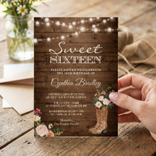 Boots rústicos Cowgirl Sweet 16 Invitación