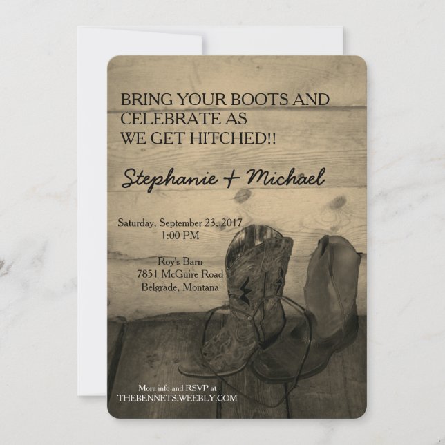 Boots rústicos invitaciones a bodas (Anverso)