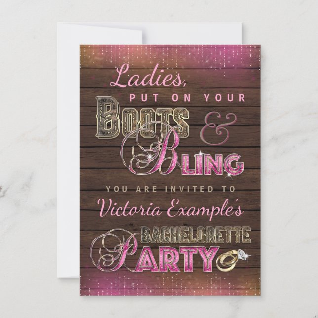 Boots y Bling Bachelorette Party Invitaciones (Anverso)