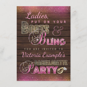 Boots y Bling Bachelorette Party Invitaciones
