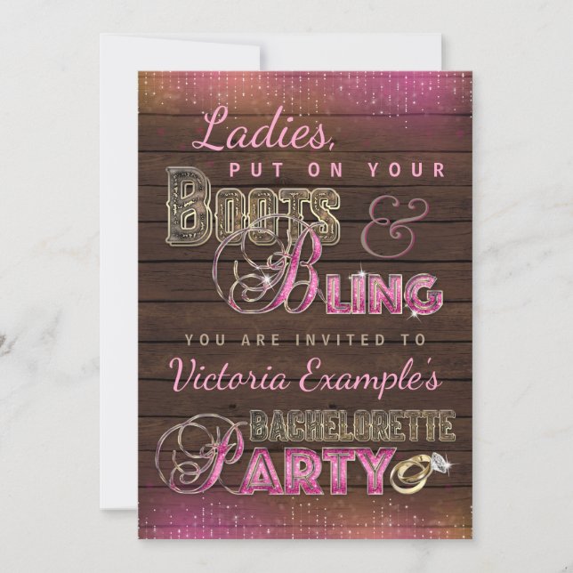 Boots y Bling Bachelorette Party Invitaciones (Anverso)
