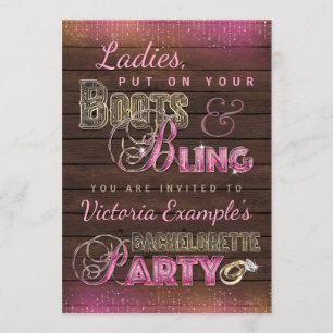 Boots y Bling Bachelorette Party invitaciones