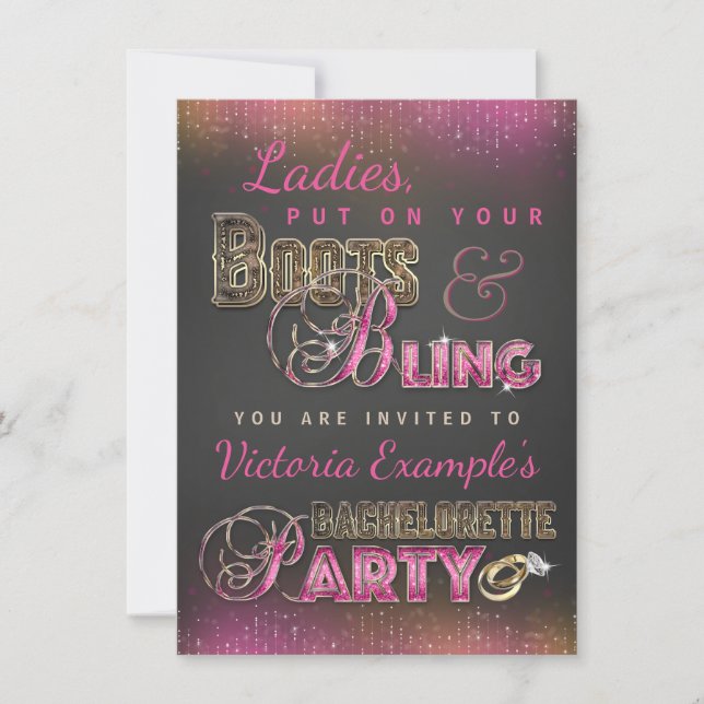 Boots y Bling Bachelorette Party Invitaciones (Anverso)