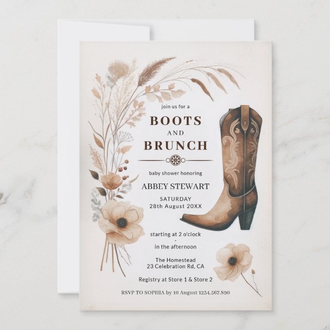 Boots y brunch de la invitación a Baby Shower de l (Anverso)
