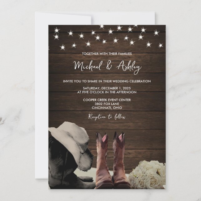 Boots y Rosas Invitaciones de boda personalizadas (Anverso)