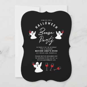 Booze Ghost Black White Halloween Party Invitación