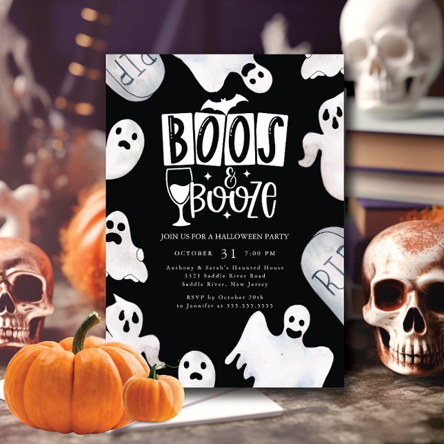 Boozy Ghost Halloween Party Invitación (Subido por el creador)