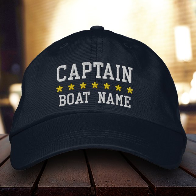 Bordada Capitán Náutico Tu Nombre de Barco Gorra Bl (Choose from a variety of hat colors.)