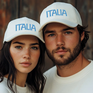 Bordada Gorra blanca de Italia o Italy con bordado azul