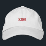 Bordada Gorra Blanco Premium Con Texto King Pure Peace<br><div class="desc">Este gorra de algodón khaki premium exhibe bordados de texto "King" elegantes para un estilo refinado.</div>