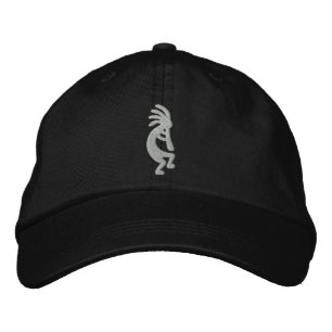 Bordada Gorra bordado de kokopelli negro y plateado