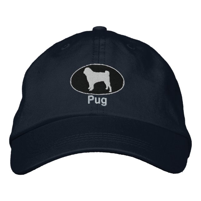Bordada Gorra Bordado Pug (Oscuro) (Anverso)