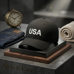 Bordada Gorra de béisbol ajustable con diseño USA bordado