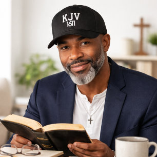 Bordada Gorra de béisbol KJV 1611 negra y blanca