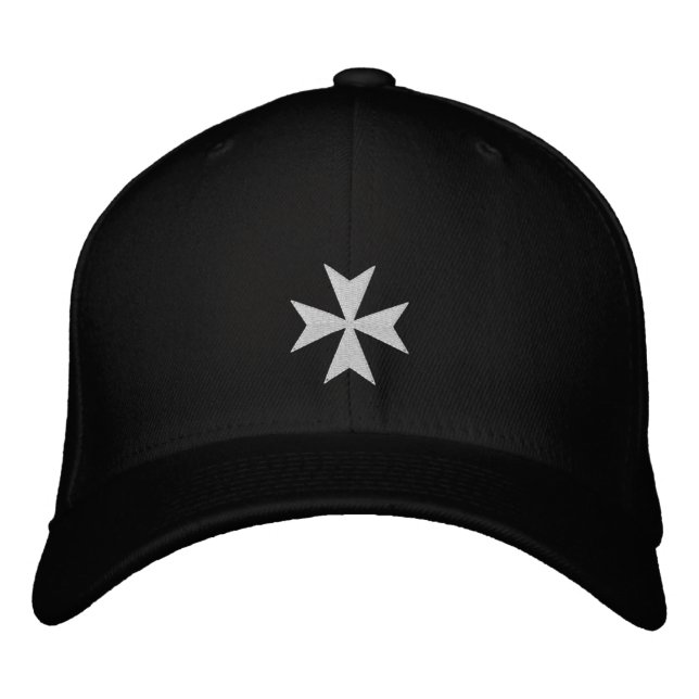 Bordada Gorra de cruz maltesa blanca con bordado (Anverso)