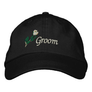 Bordada Gorra Groom con rosa blanca