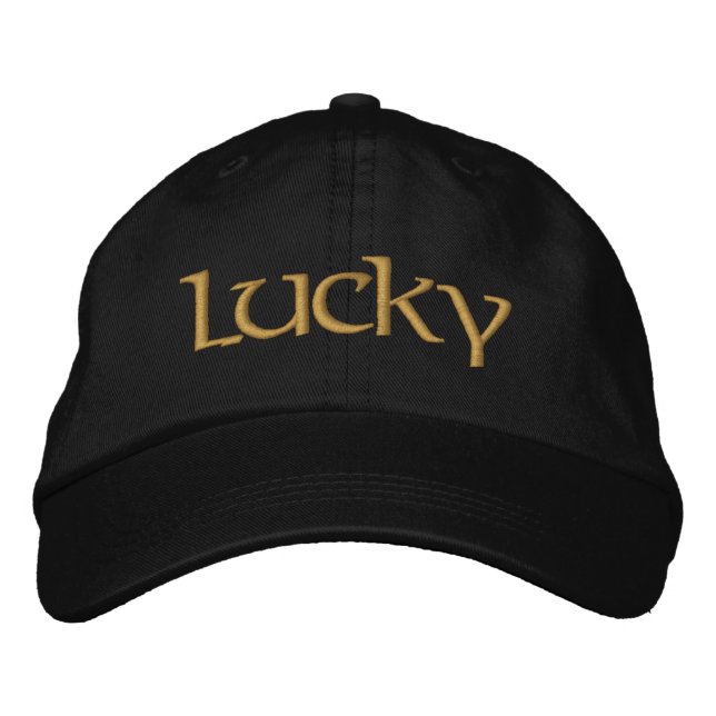 Bordada Lucky Embrodado Black Baseball Cap / Gorra (Anverso)
