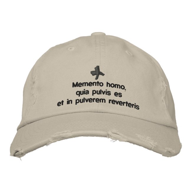 Bordada Memento Homo, gorra prestada - cuaresmacho cappell (Anverso)