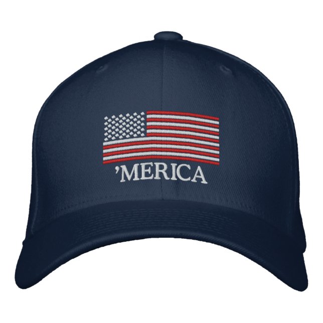 Bordada 'MERICA Gorra con bandera norteamericana con embar (Anverso)