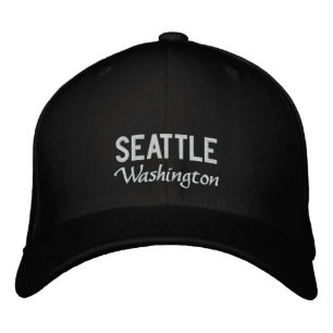 Bordada Seattle en blanco y negro, Gorra bordado en Washin