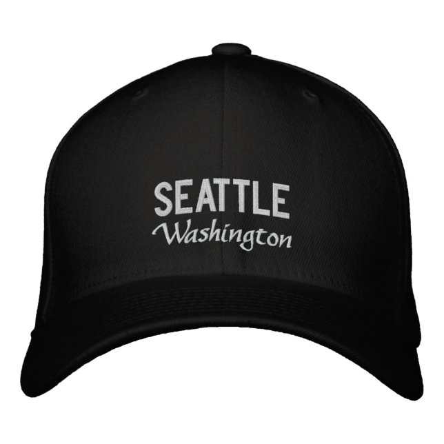 Bordada Seattle en blanco y negro, Gorra bordado en Washin (Anverso)