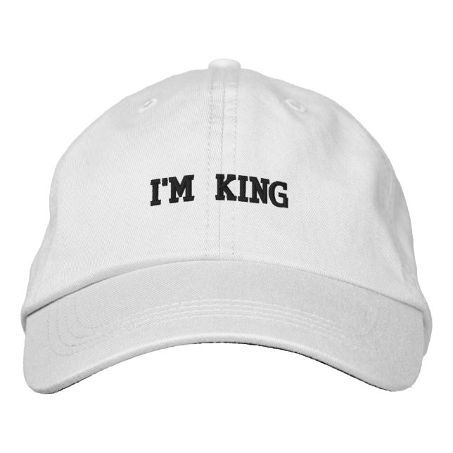 Bordada Soy Rey Texto Impreso Blanco Gorra Ajustable (Anverso)