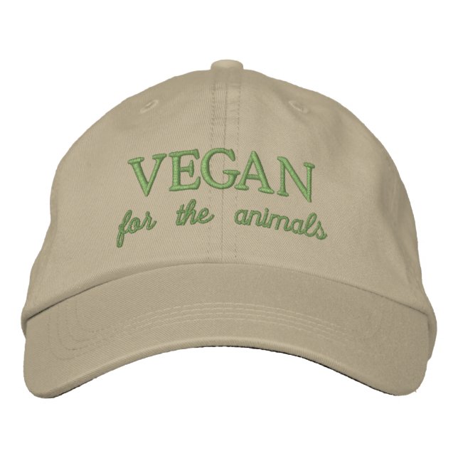 Bordada Vegan por los animales beige bordado gorra (Anverso)