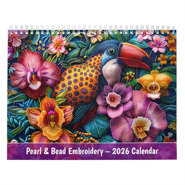 Bordado con Perlas y Cuentas – Calendario 2026 (Tapa)