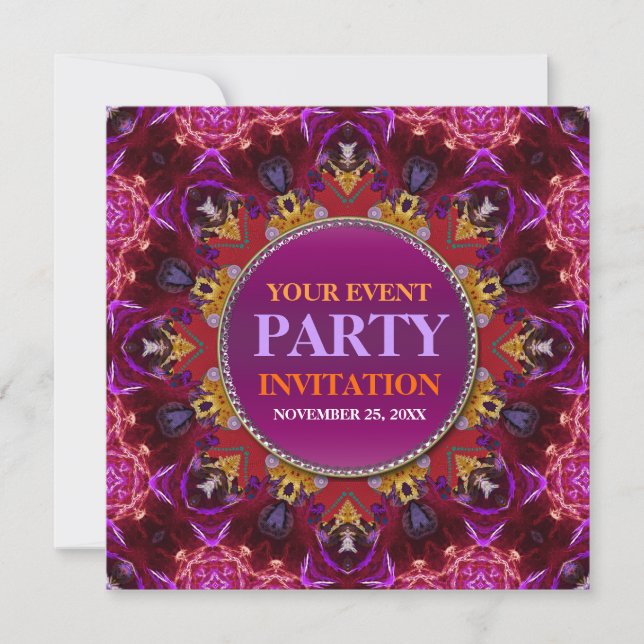 Bordado fractal Invitación de fiesta de mandala (Anverso)