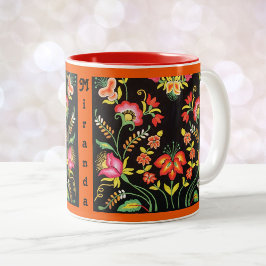 Bordado mexicano Floral TU NOMBRE Copa Café Rojo