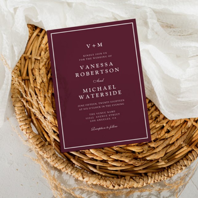 borde blanco burdeos QR Invitación a la boda de có (Subido por el creador)