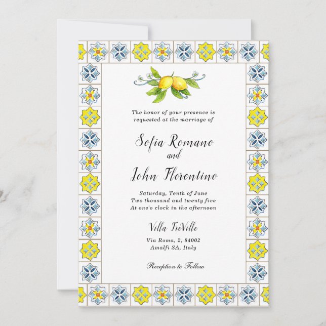 Borde de azulejo italiano con invitación Boda Lemo (Anverso)