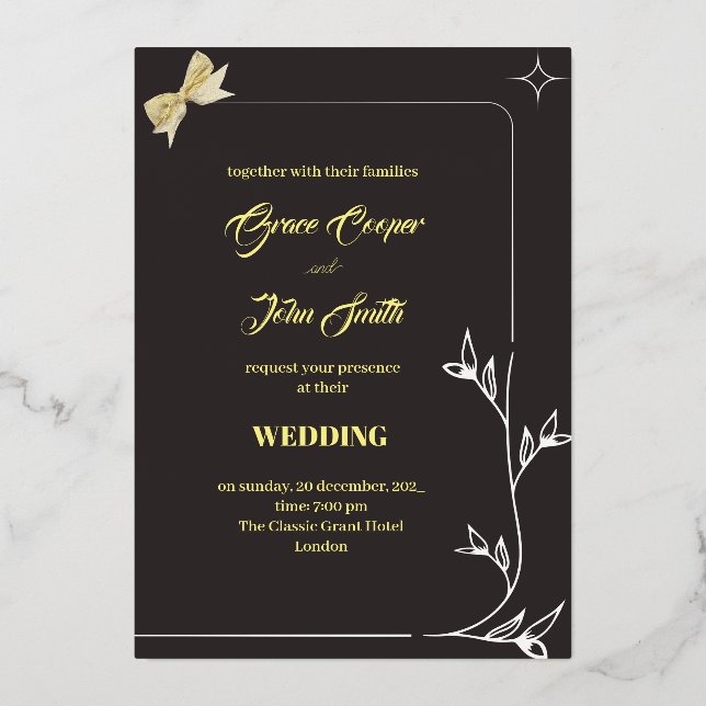 Borde de bifurcación elegante y tarjeta boda de ci (Anverso)