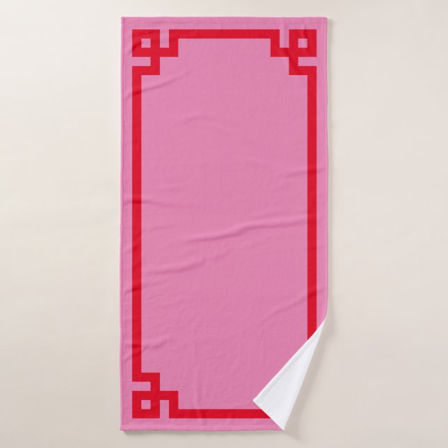 Borde de Clave Griega Rosa y Rojo (Toalla de baño)