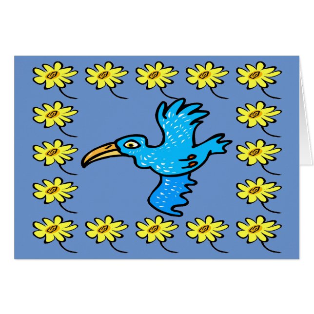 Borde de flor de ave azul, añadir texto, (Anverso (Horizontal))