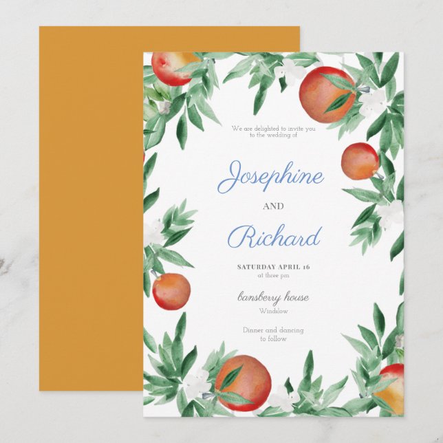 Borde de frutas de verano, invitación a la boda (Anverso / Reverso)
