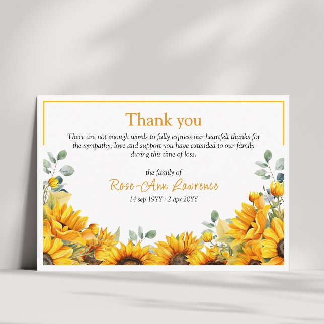 Borde de girasol Tarjeta de agradecimiento funeral (Subido por el creador)