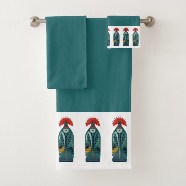 Borde de la capa verde de plumas rojas naïf (In situ)