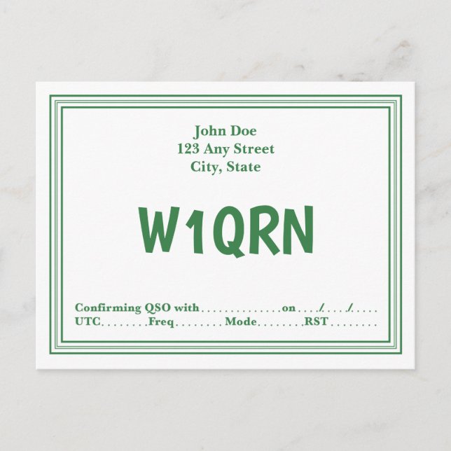 Borde de línea verde retro de tarjeta QSL (Anverso)