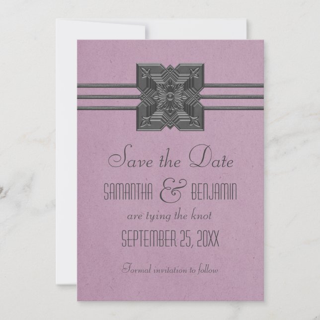Borde de medallón de Lilac Guardar la invitación d (Anverso)